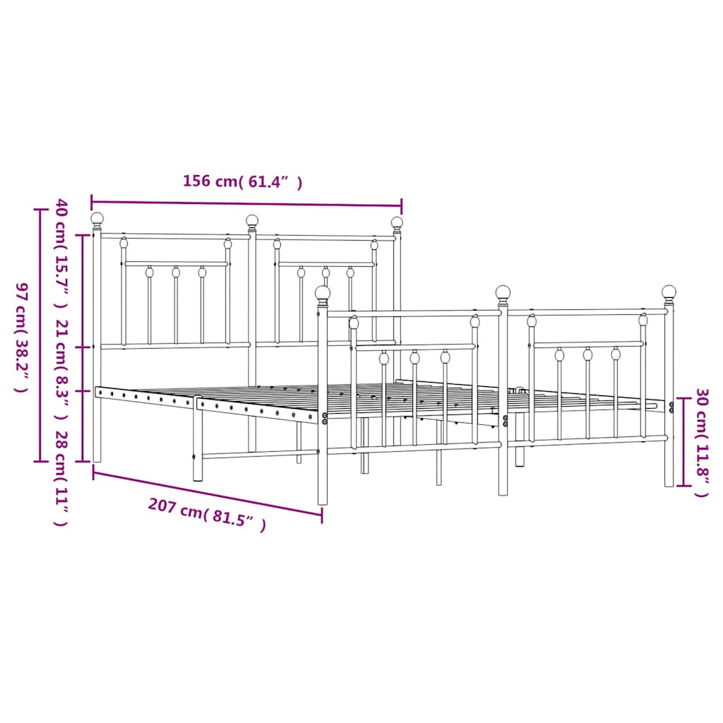 Metalni okvir kreveta uzglavlje i podnožje crni 150x200 cm