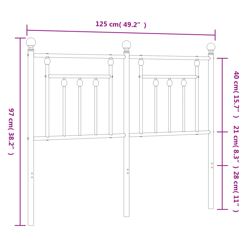Metalno zamjensko uzglavlje crno 120 cm