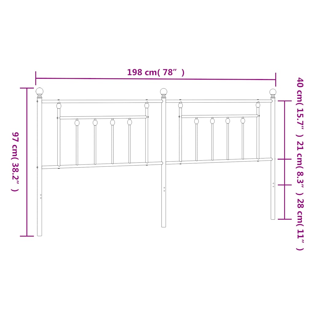 Metalno zamjensko uzglavlje crno 193 cm