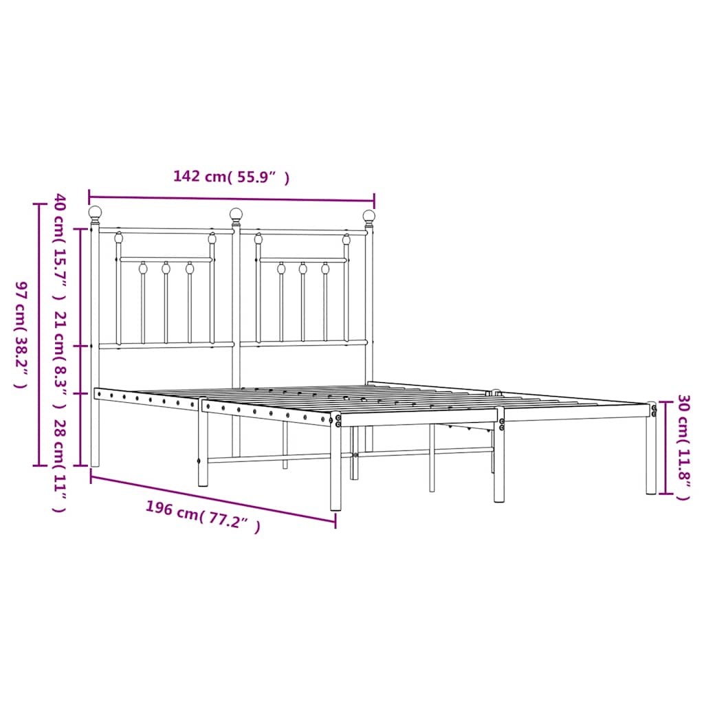 Metalni okvir za krevet s uzglavljem bijeli 135x190 cm