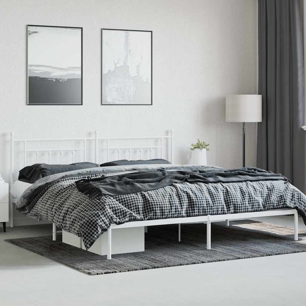Metalni okvir za krevet s uzglavljem bijeli 200x200 cm
