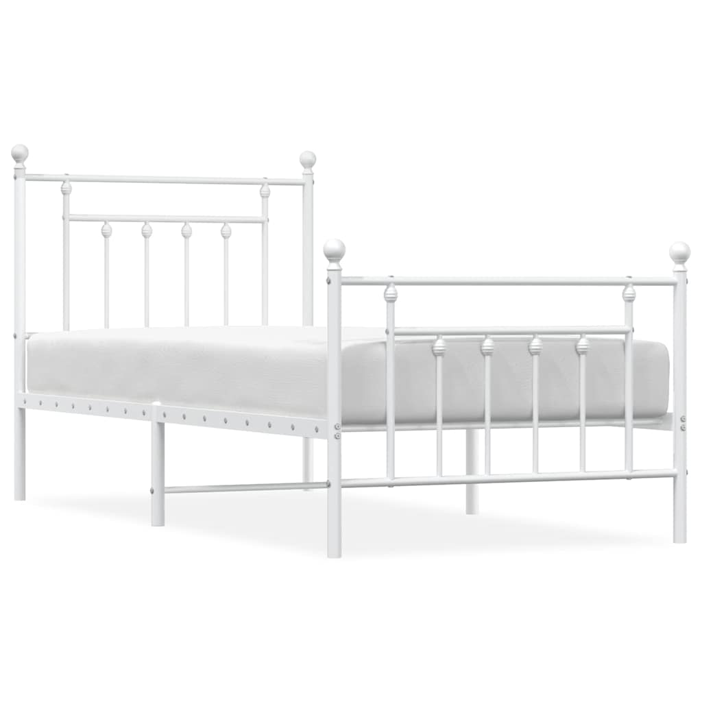 Metalni okvir kreveta uzglavlje i podnožje bijeli 90 x 200 cm