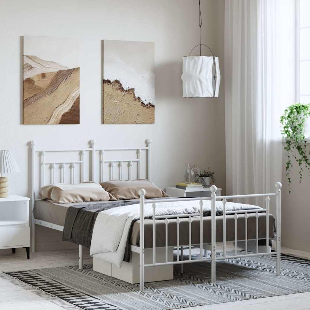 Metalni okvir kreveta uzglavlje i podnožje bijeli 135 x 190 cm