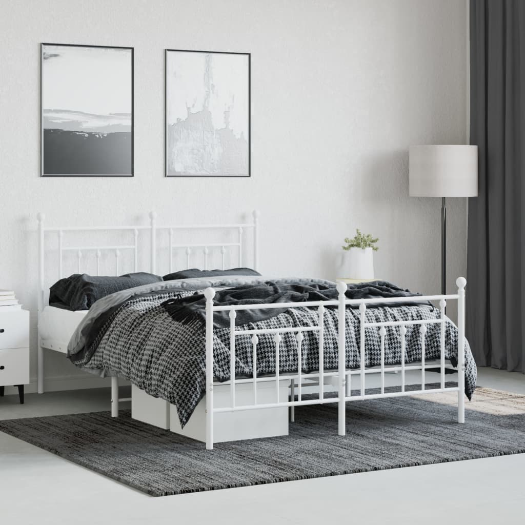 Metalni okvir kreveta uzglavlje i podnožje bijeli 140 x 190 cm