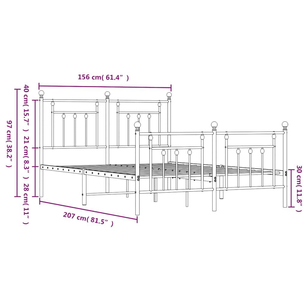 Metalni okvir kreveta uzglavlje i podnožje bijeli 150 x 200 cm