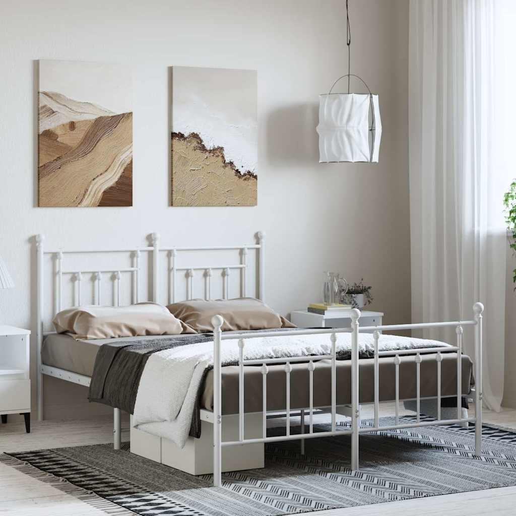 Metalni okvir kreveta uzglavlje i podnožje bijeli 150 x 200 cm