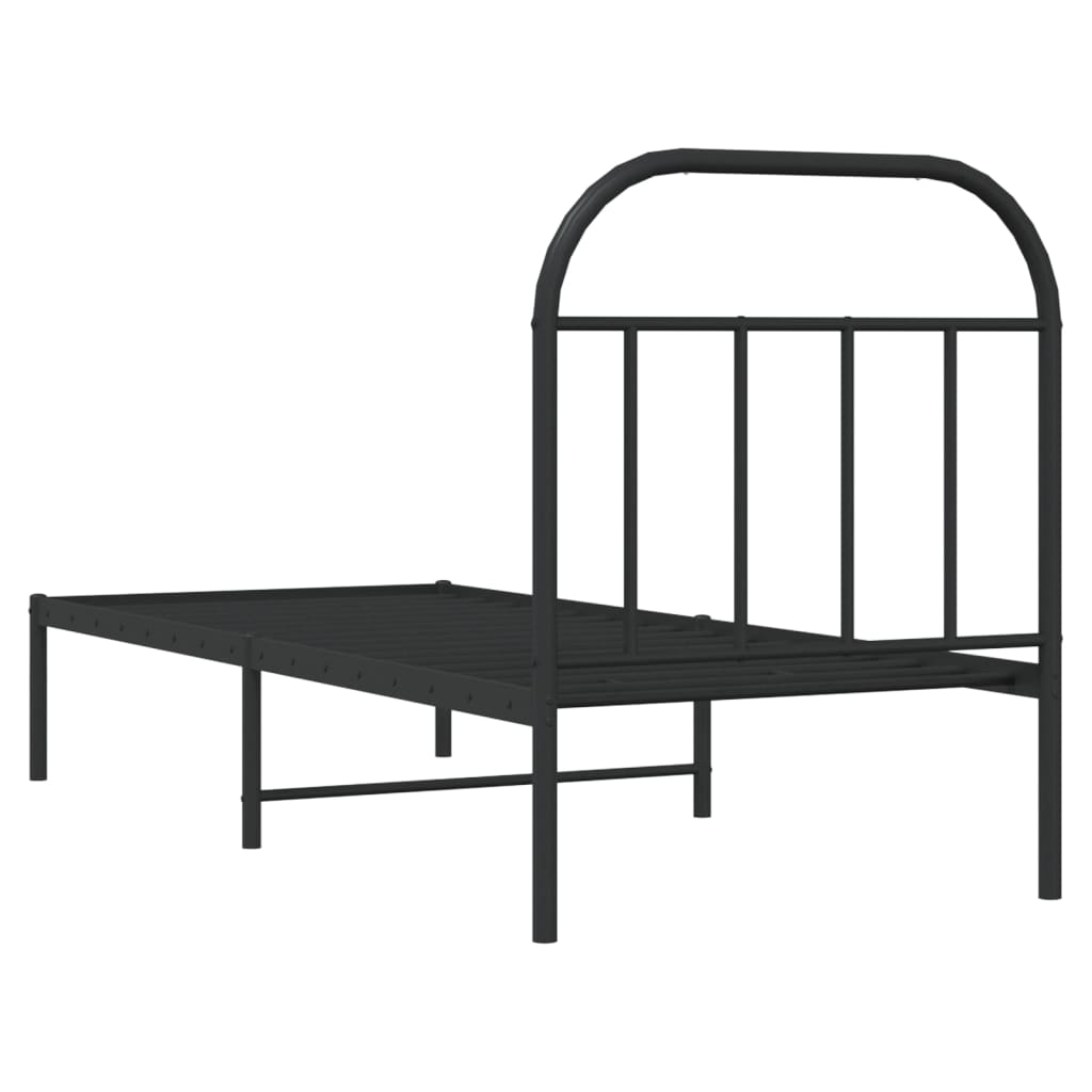 Metalni okvir za krevet s uzglavljem crni 75x190 cm