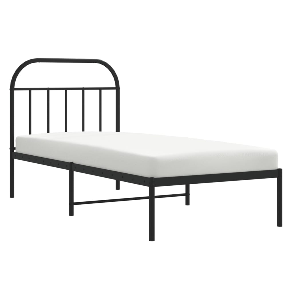 Metalni okvir za krevet s uzglavljem crni 90x190 cm
