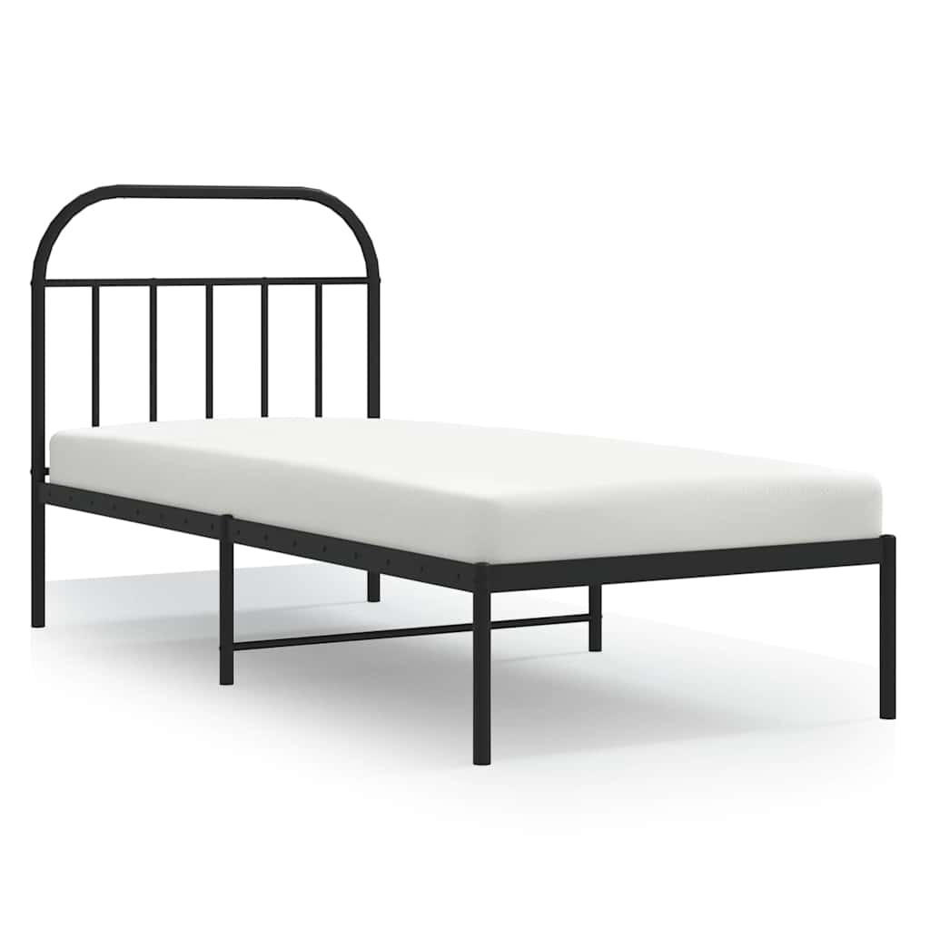 Metalni okvir za krevet s uzglavljem crni 90x200 cm