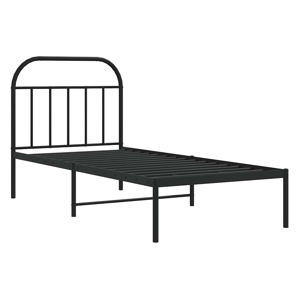 Metalni okvir za krevet s uzglavljem crni 90x200 cm