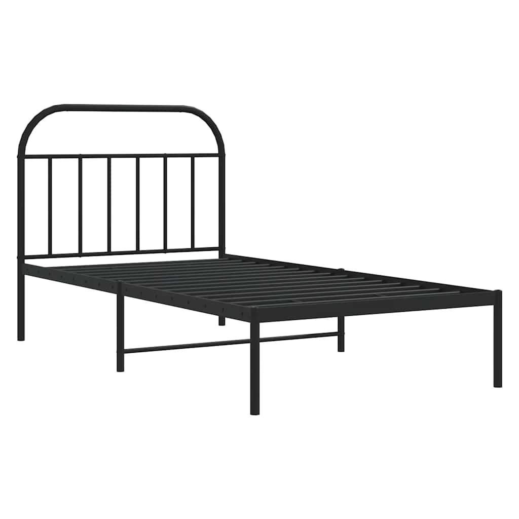 Metalni okvir za krevet s uzglavljem crni 100x190 cm