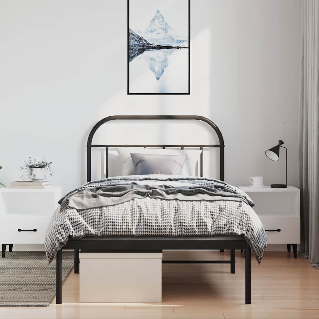 Metalni okvir za krevet s uzglavljem crni 100x190 cm