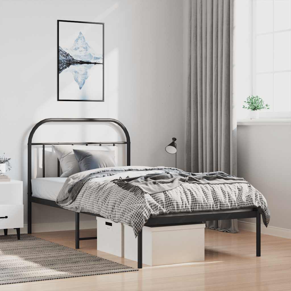 Metalni okvir za krevet s uzglavljem crni 100x190 cm