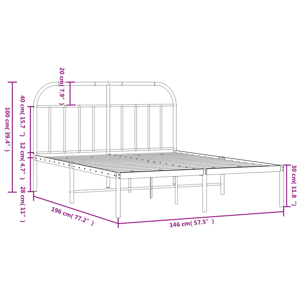 Metalni okvir za krevet s uzglavljem crni 140x190 cm