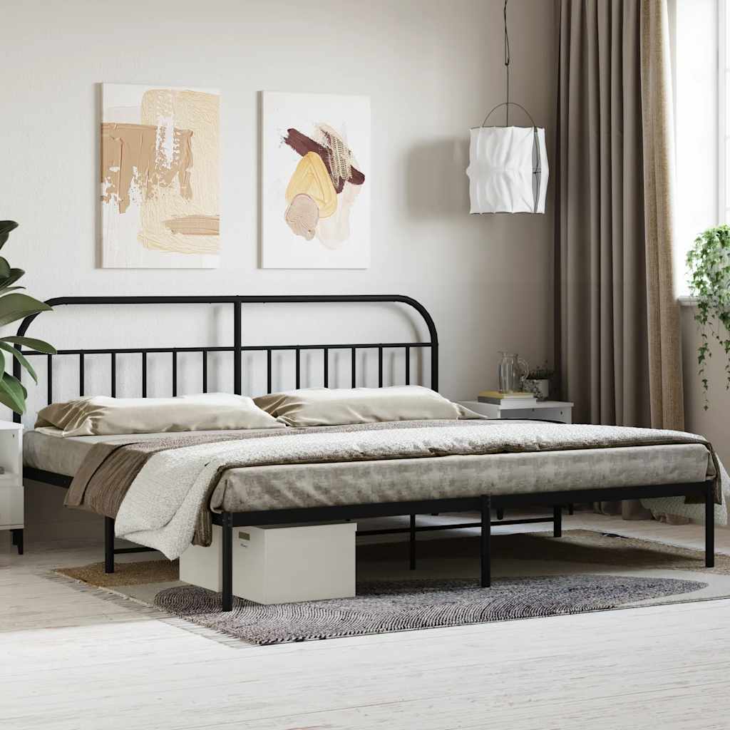 Metalni okvir za krevet s uzglavljem crni 200x200 cm