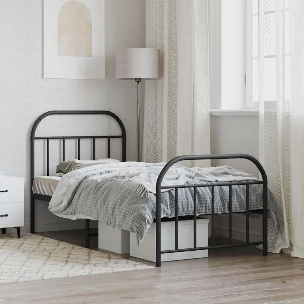 Metalni okvir kreveta uzglavlje i podnožje crni 90x190 cm