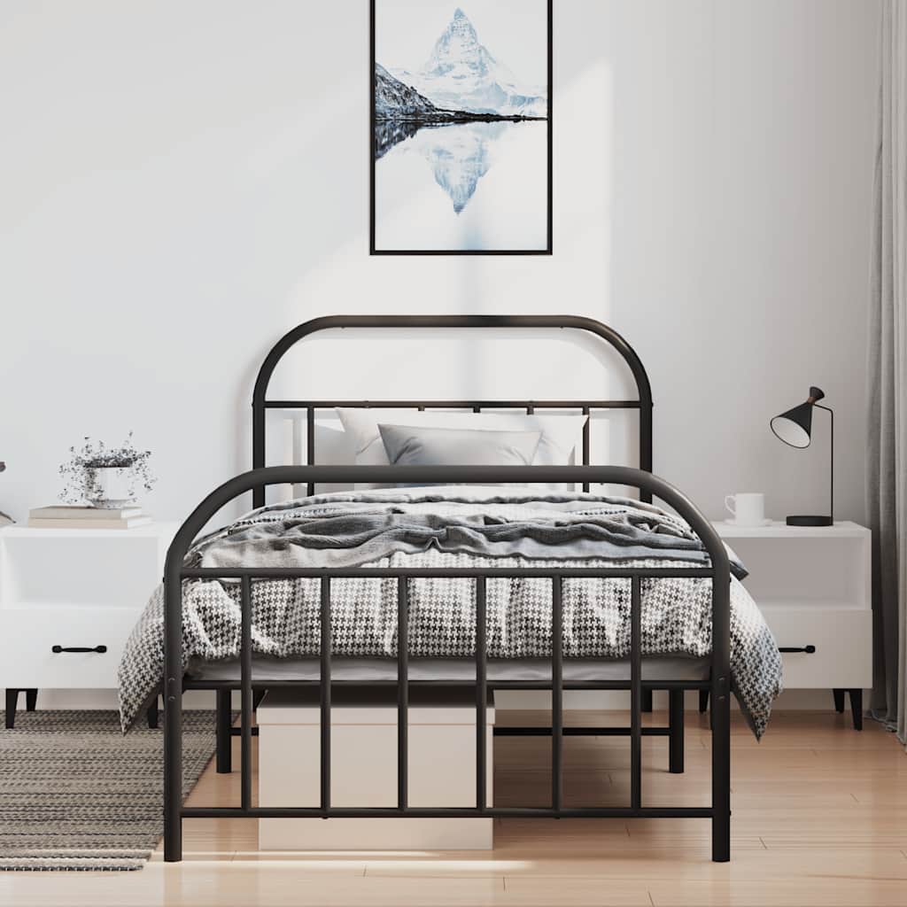 Metalni okvir kreveta uzglavlje i podnožje crni 100x190 cm