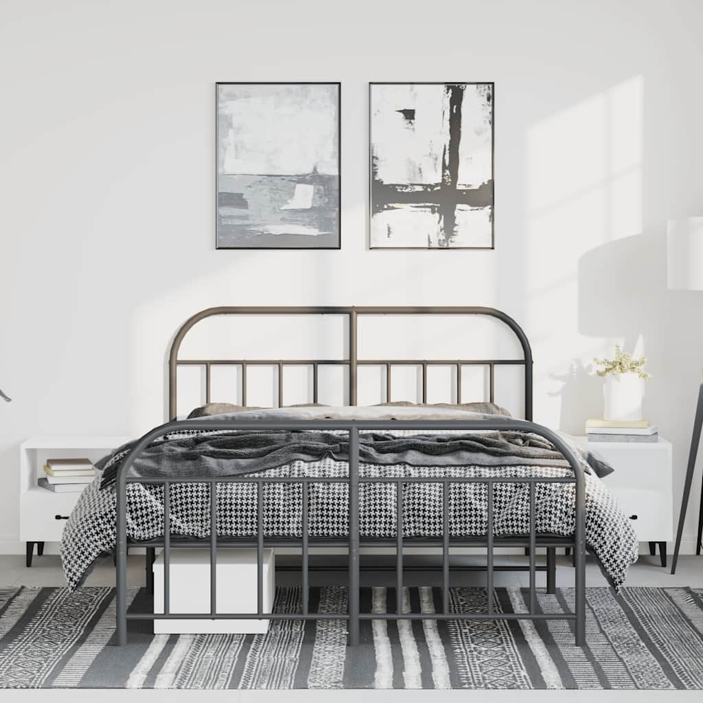 Metalni okvir kreveta uzglavlje i podnožje crni 135x190 cm