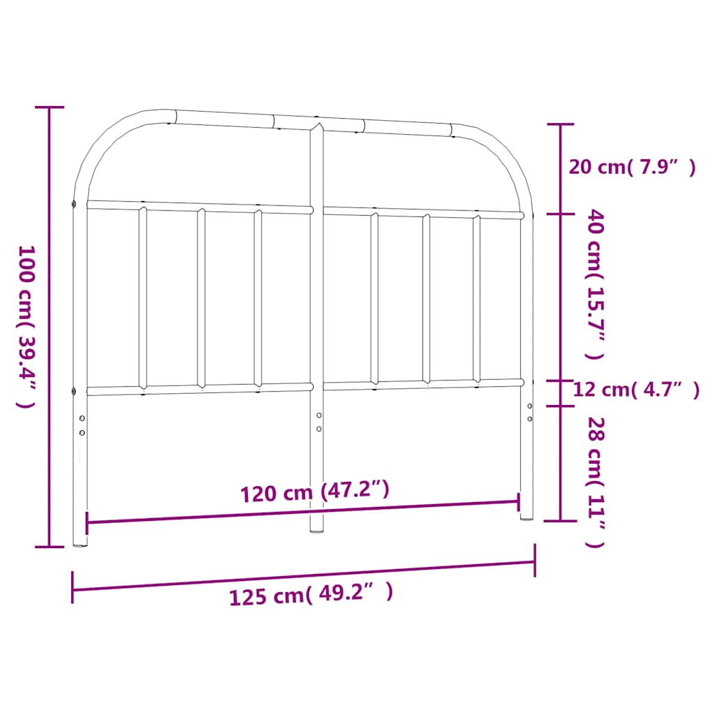 Metalno zamjensko uzglavlje crno 120 cm