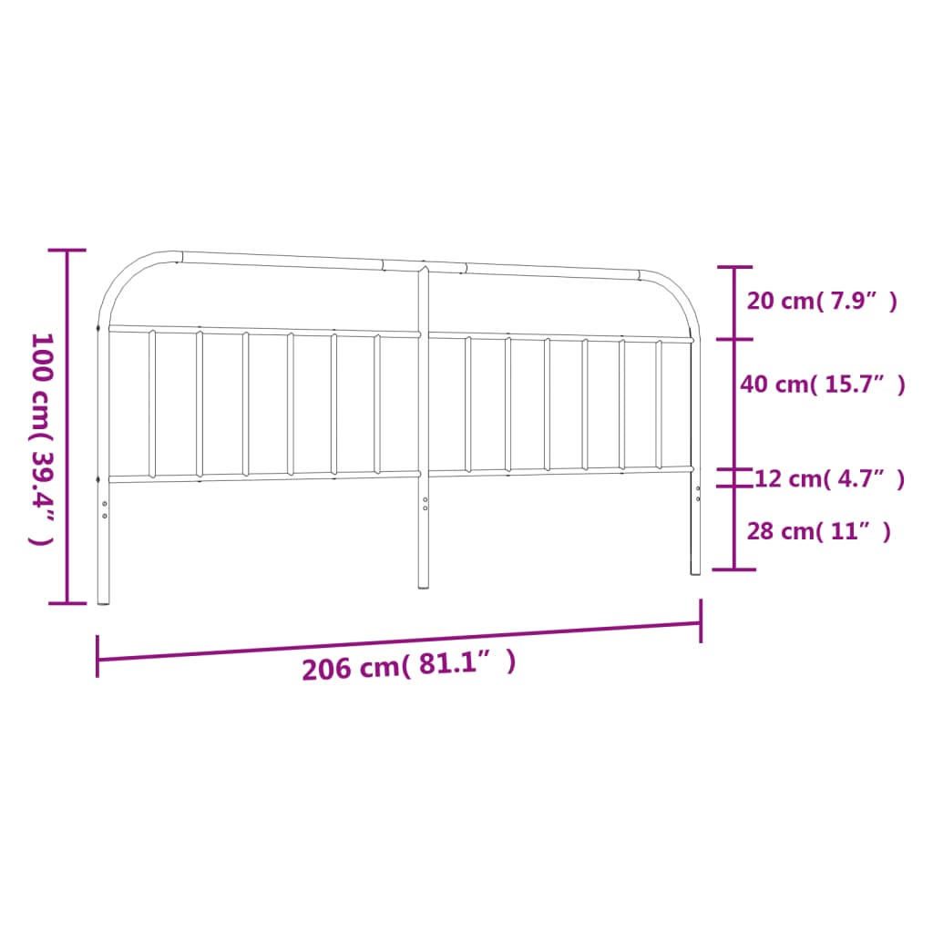 Metalno zamjensko uzglavlje crno 200 cm