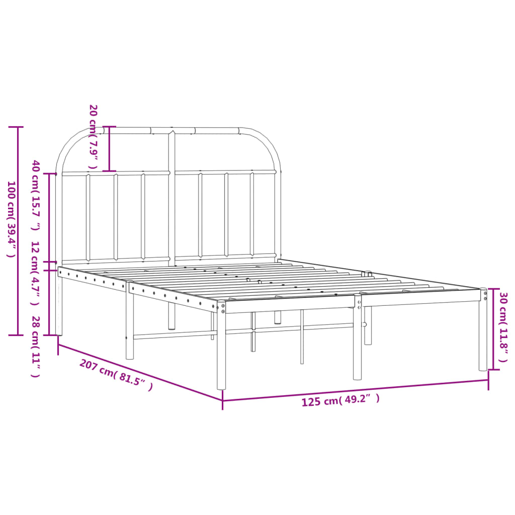 Metalni okvir za krevet s uzglavljem bijeli 120x200 cm
