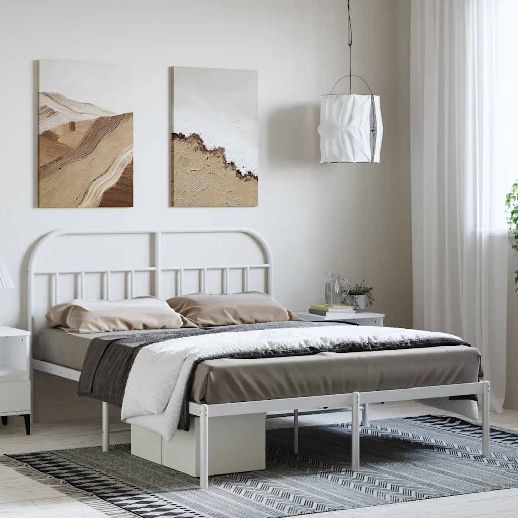 Metalni okvir za krevet s uzglavljem bijeli 135x190 cm