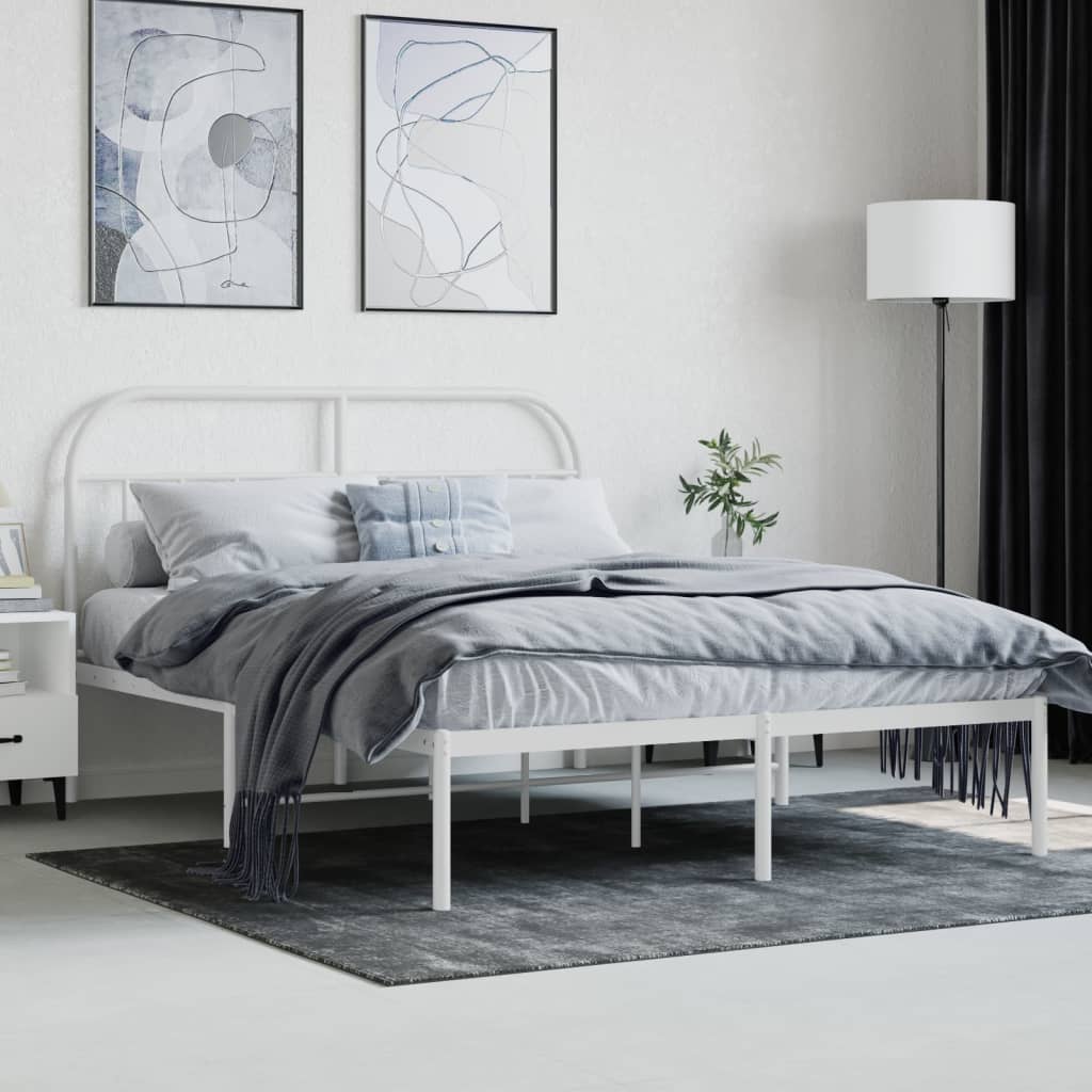 Metalni okvir za krevet s uzglavljem bijeli 140 x 190 cm