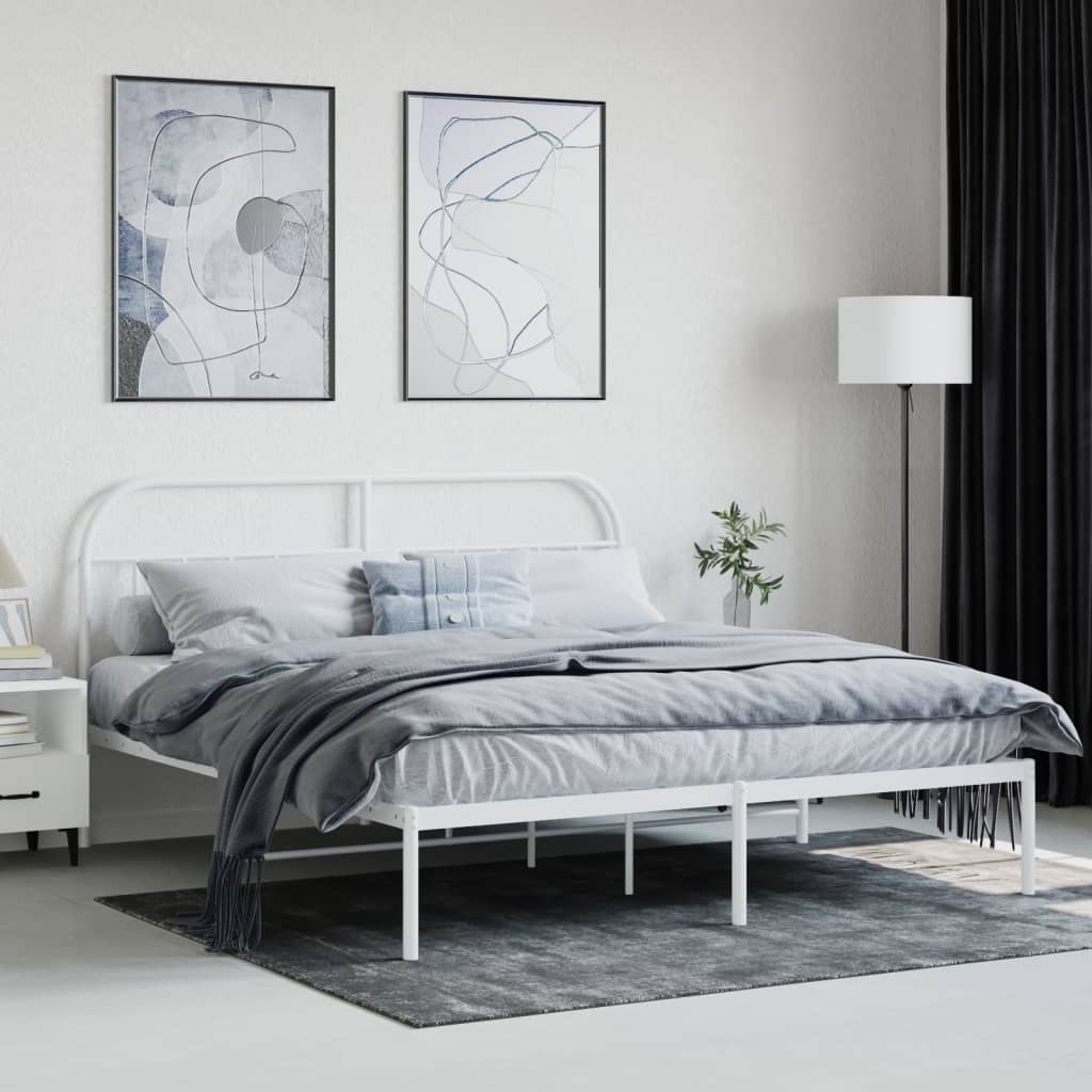Metalni okvir za krevet s uzglavljem bijeli 160x200 cm