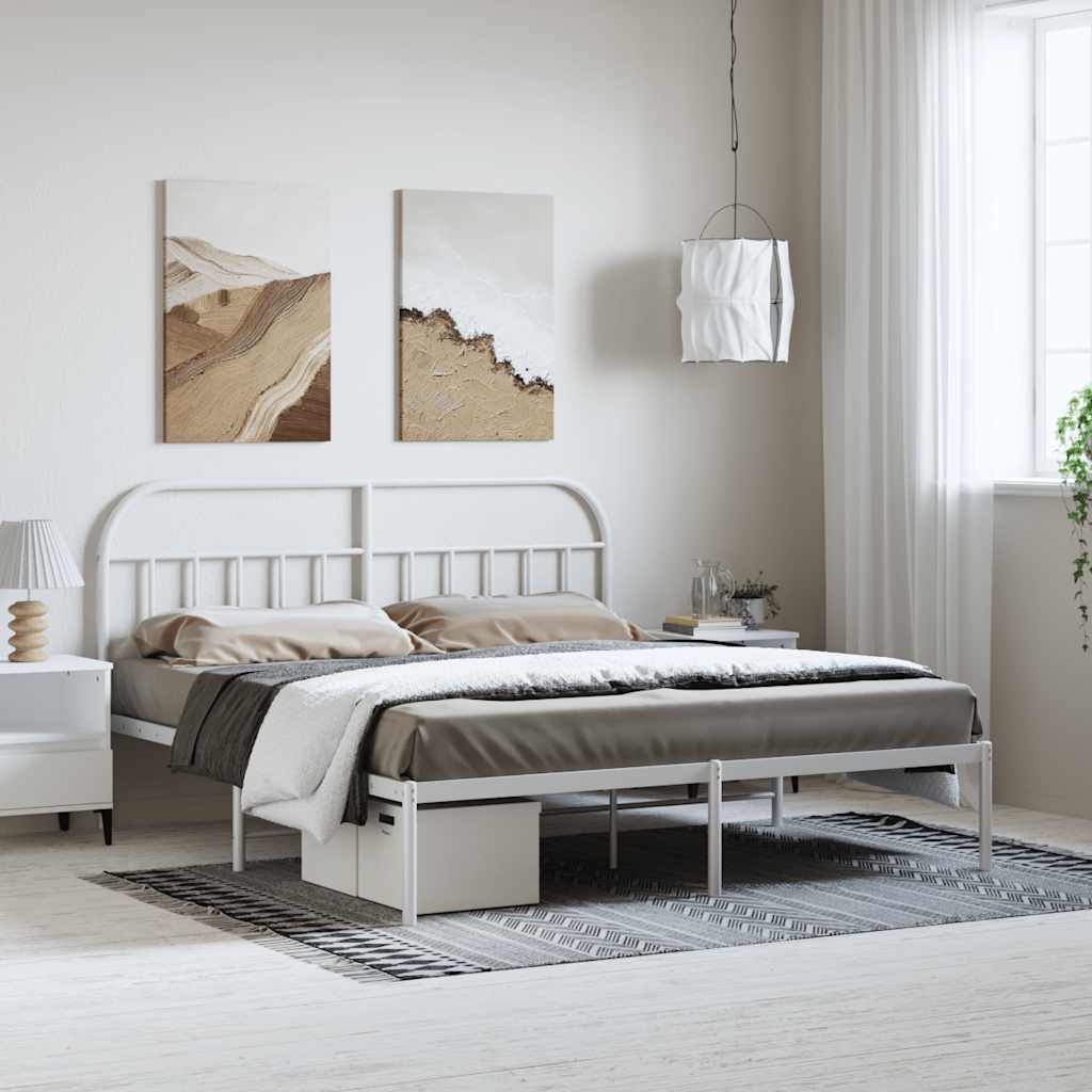 Metalni okvir za krevet s uzglavljem bijeli 183x213 cm