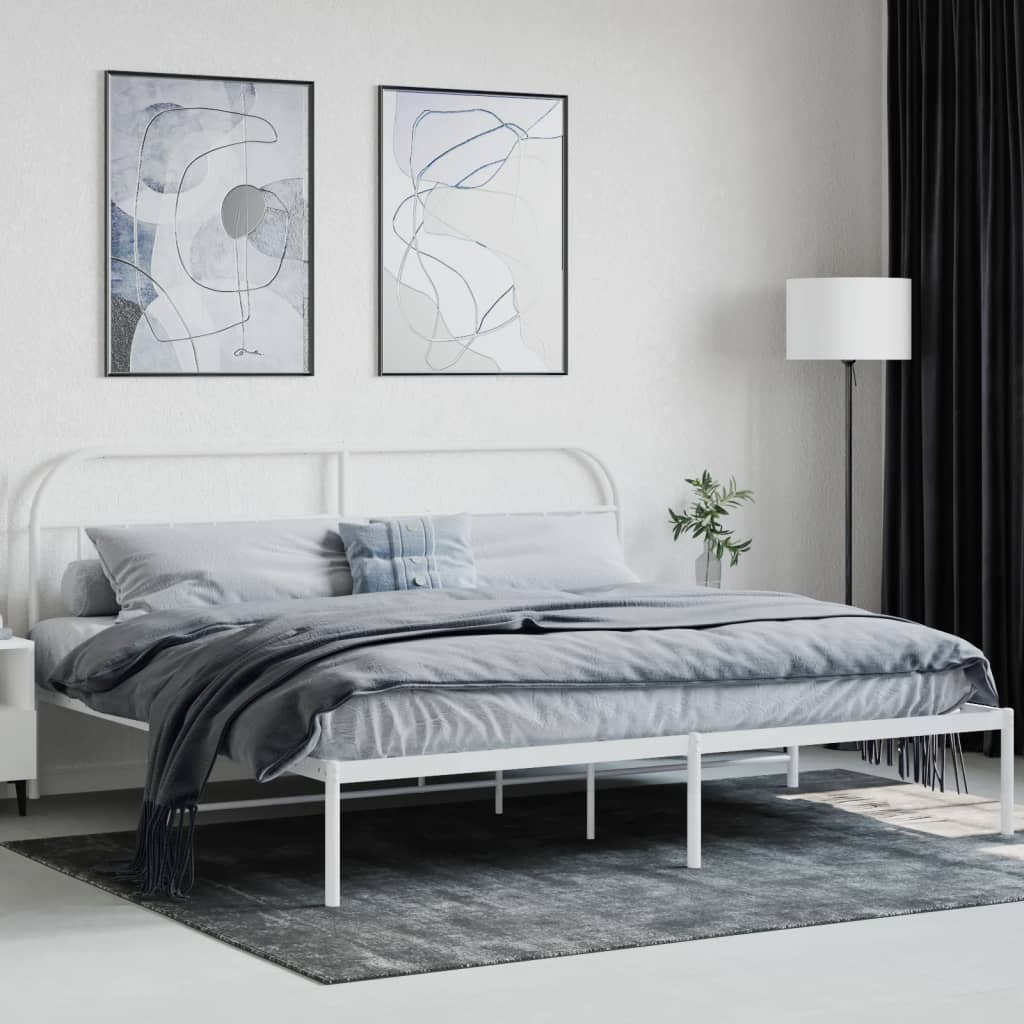 Metalni okvir za krevet s uzglavljem bijeli 200x200 cm
