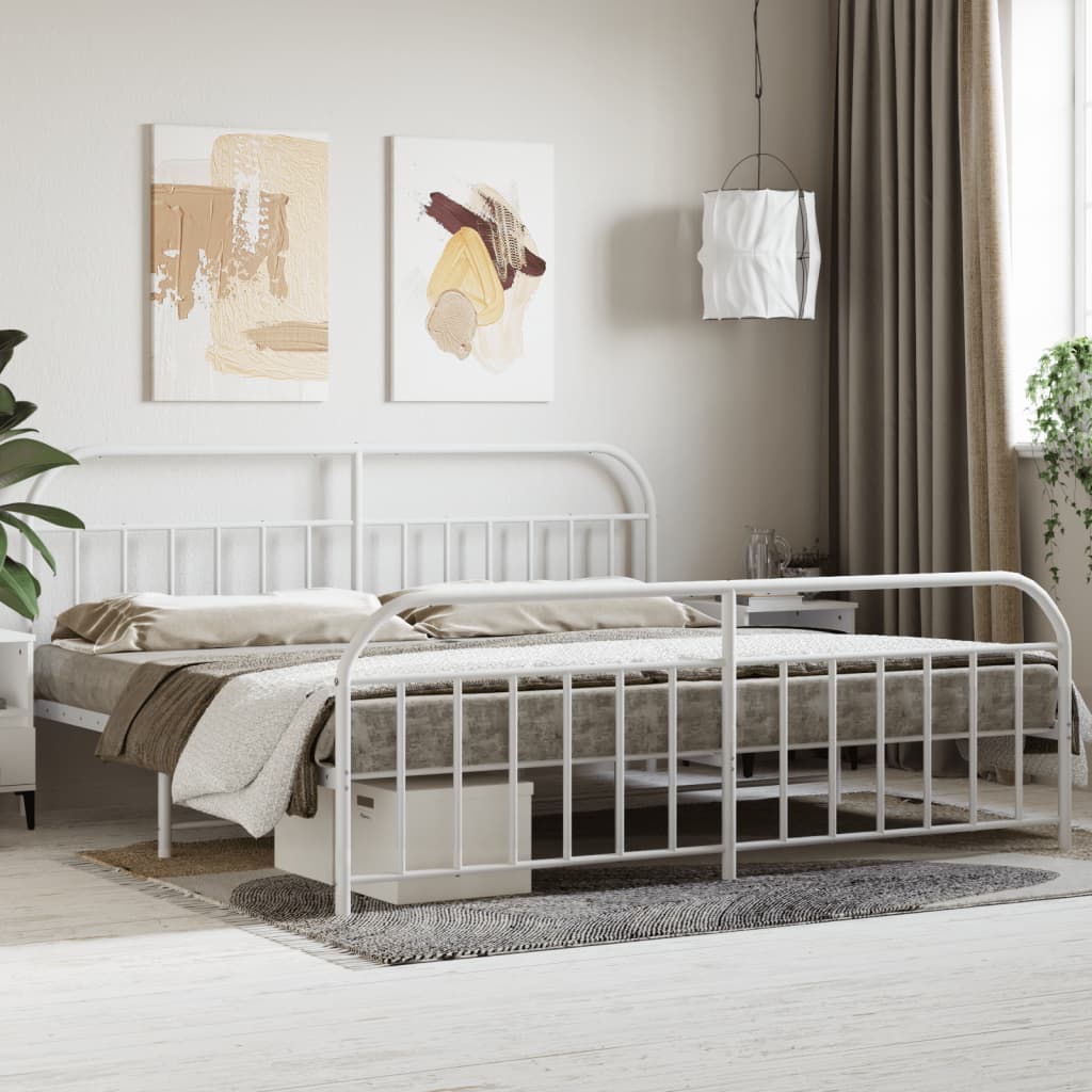 Metalni okvir kreveta uzglavlje i podnožje bijeli 200x200 cm