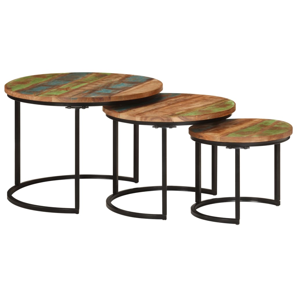 Uklapajući stolići 3 kom od masivnog obnovljenog drva