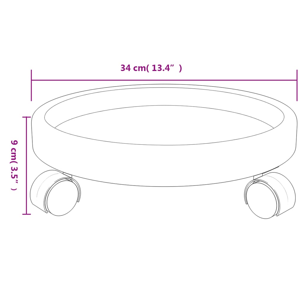 Kolica za biljke s kotačima siva 2 kom promjer 34 cm 35 kg
