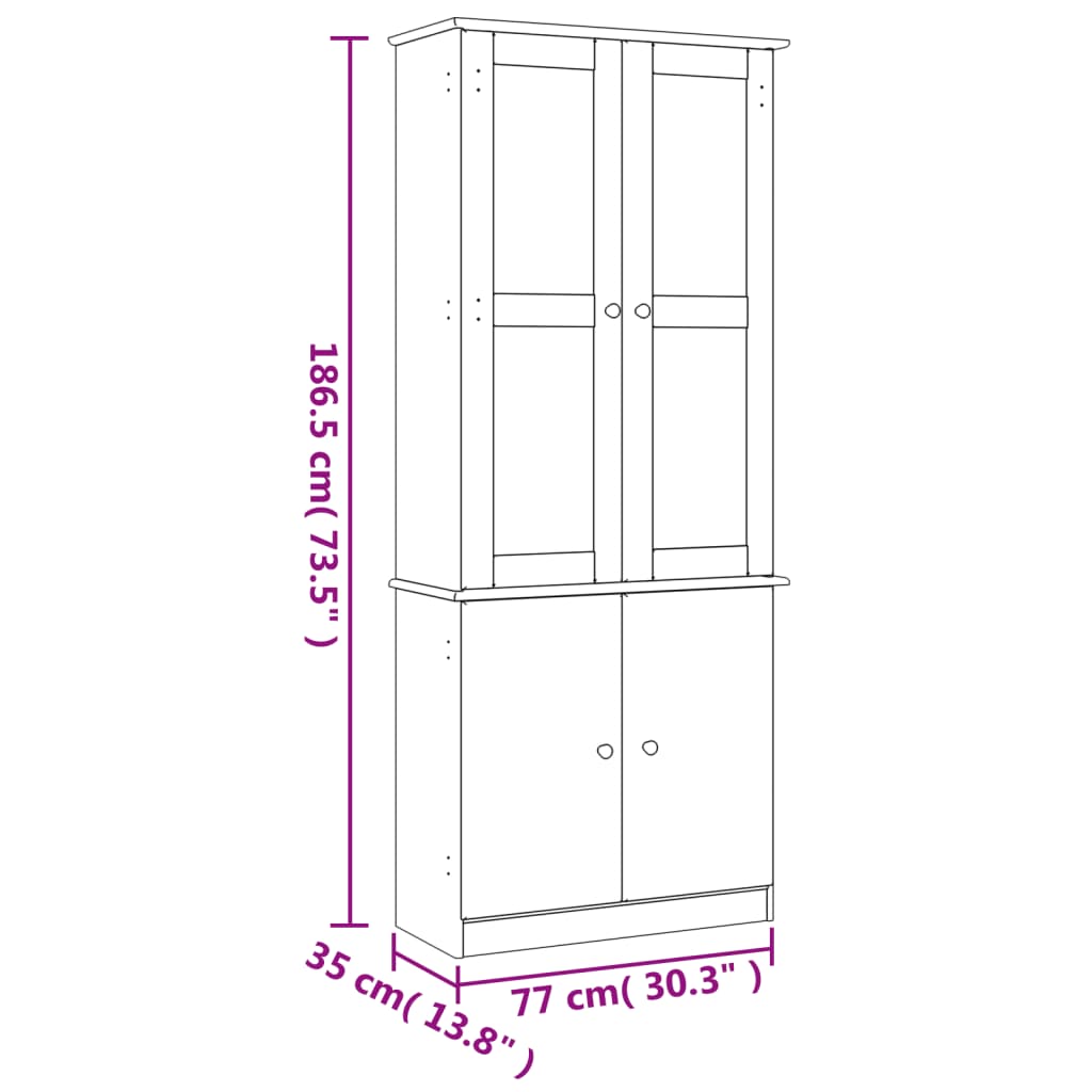 Staklena vitrina ALTA 77 x 35 x 186,5 cm od masivne borovine