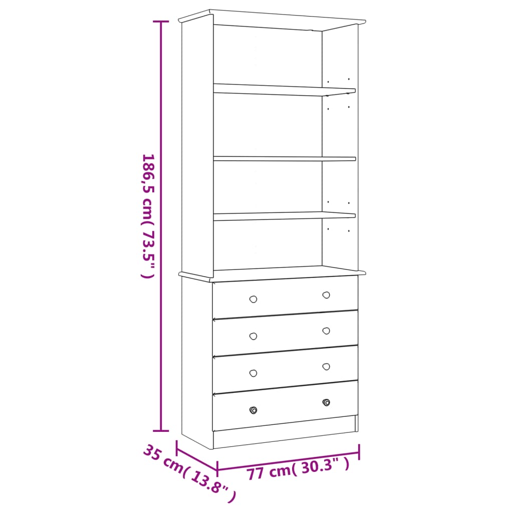 Regal za knjige s ladicama ALTA bijeli 77x35x186,5 cm borovina