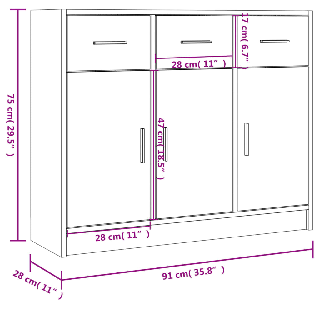 Komoda boja dimljenog hrasta 91x28x75 cm konstruirano drvo