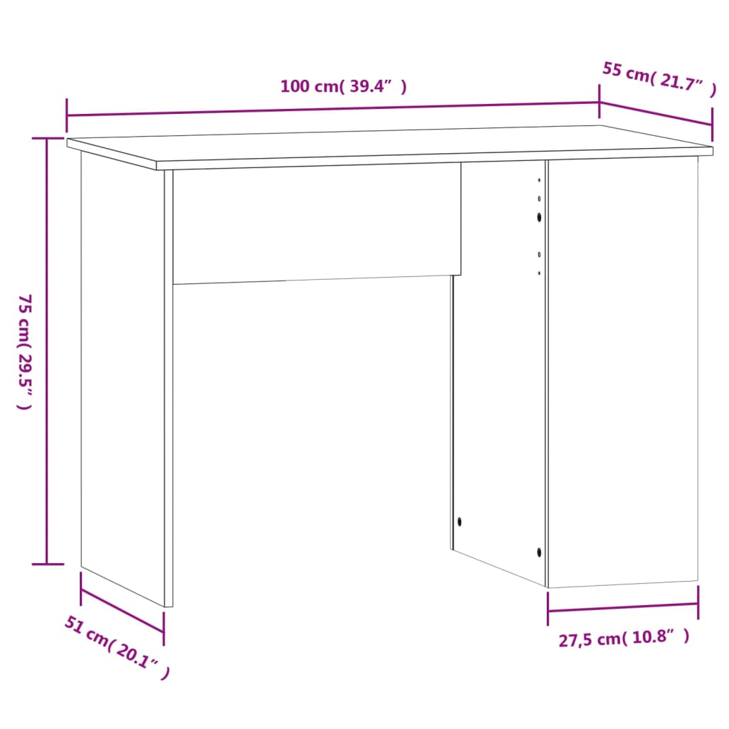 Radni stol boja smeđeg hrasta 100x55x75 cm konstruirano drvo
