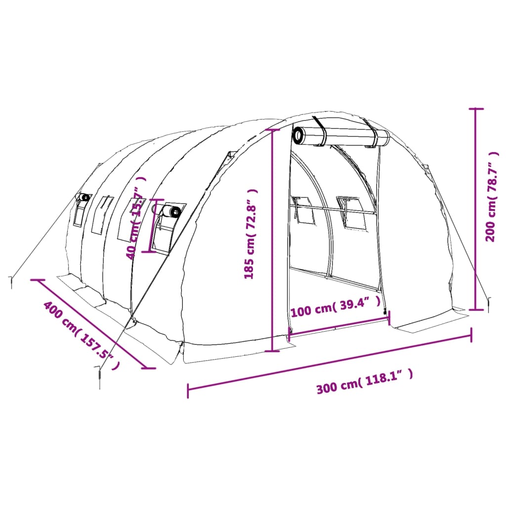 Staklenik s čeličnim okvirom Bijeli 12 m² 4x3x2 m