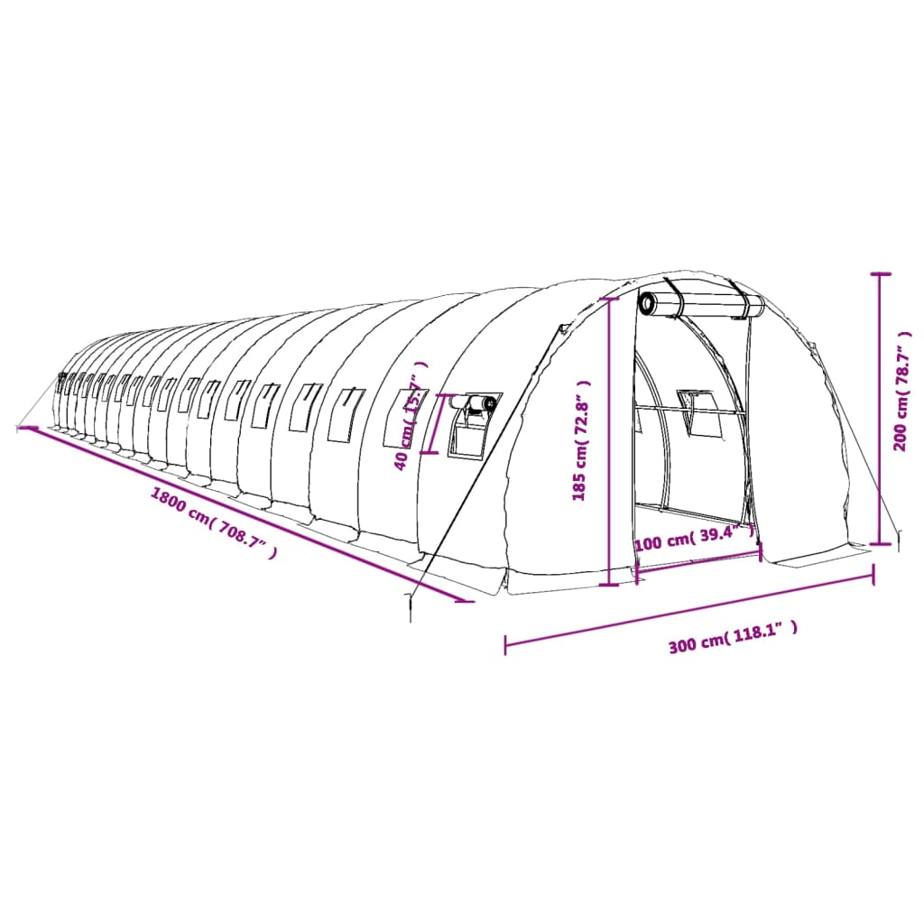 Staklenik s čeličnim okvirom bijeli 54 m² 18 x 3 x 2 m