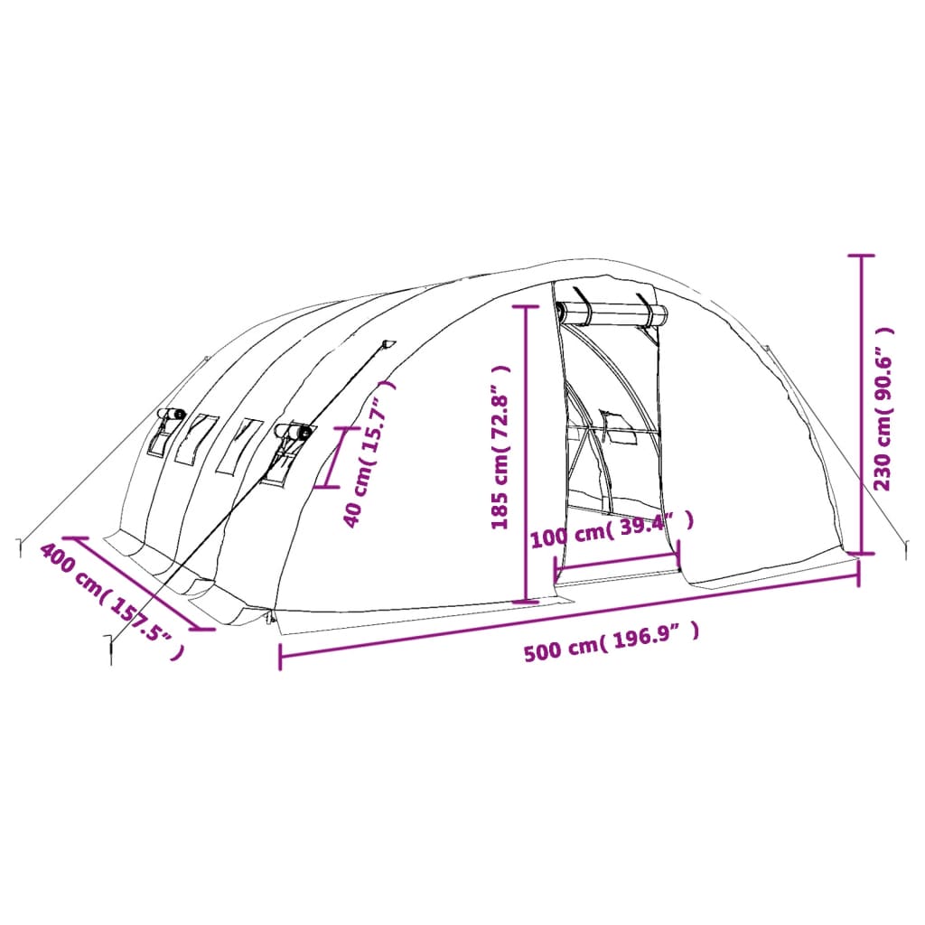 Staklenik s čeličnim okvirom zeleni 20 m² 5 x 4 x 2,3 m