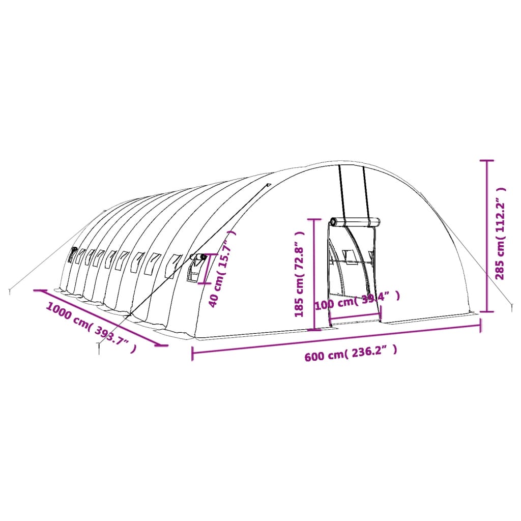 Plastenik s čeličnim okvirom zeleni 60 m² 10 x 6 x 2,85 m