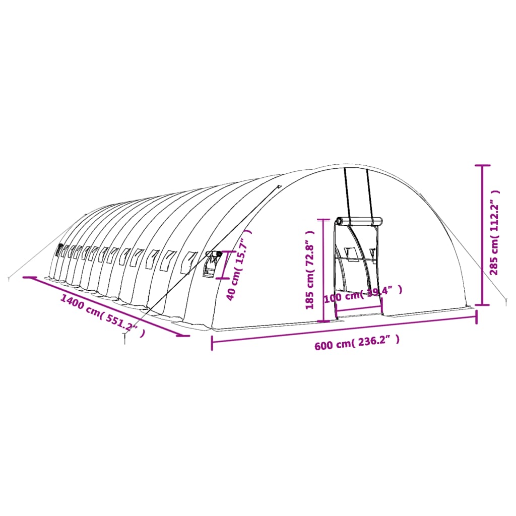 Plastenik s čeličnim okvirom zeleni 84 m² 14 x 6 x 2,85 m