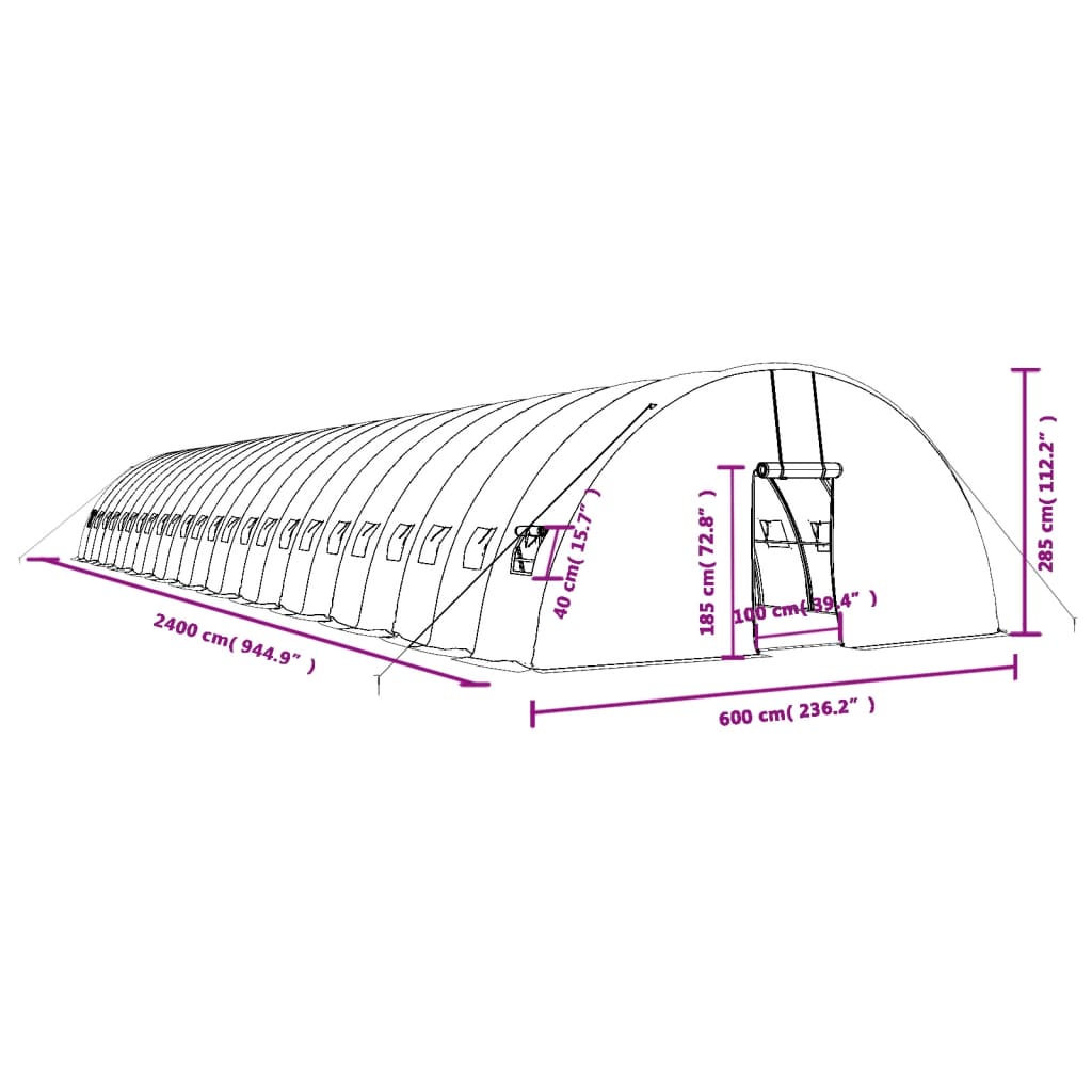 Plastenik s čeličnim okvirom zeleni 144 m² 24 x 6 x 2,85 m