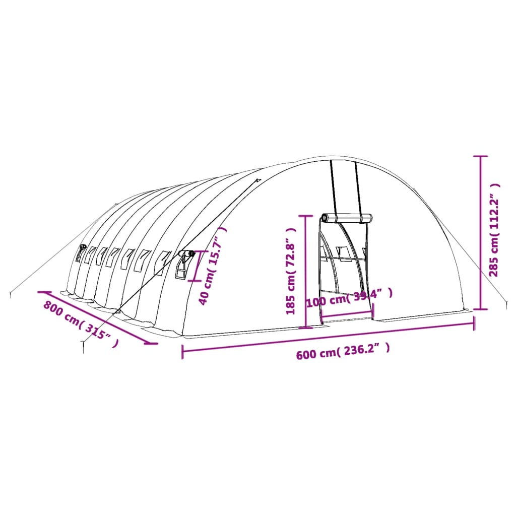 Staklenik s čeličnim okvirom bijeli 48 m² 8 x 6 x 2,85 m