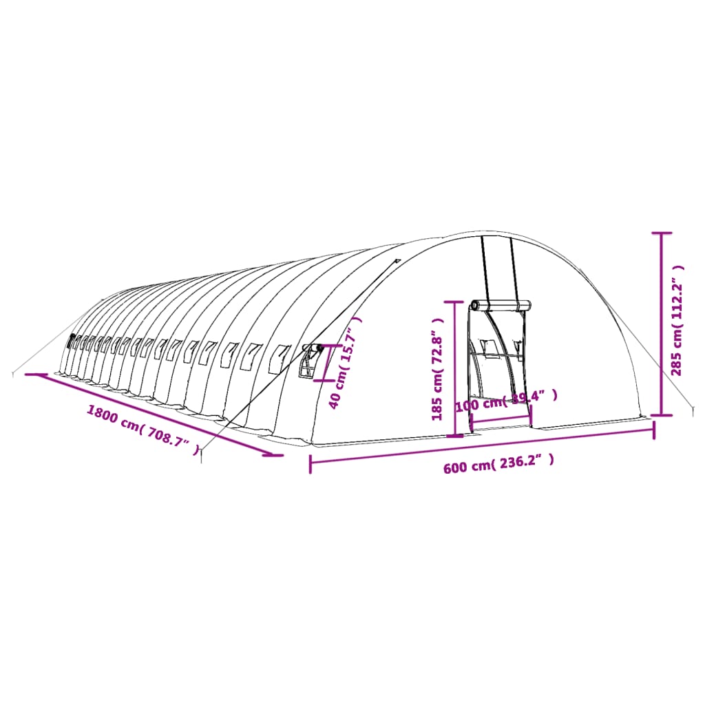 Plastenik s čeličnim okvirom bijeli 108 m² 18 x 6 x 2,85 m