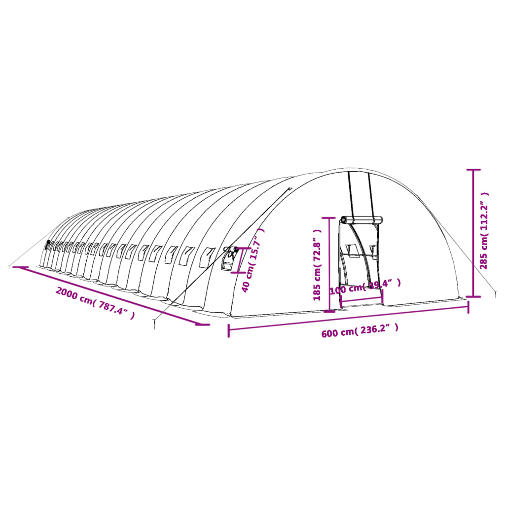 Plastenik s čeličnim okvirom bijeli 120 m² 20 x 6 x 2,85 m