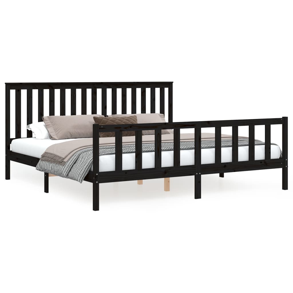 Okvir za krevet s uzglavljem crni 200 x 200 cm masivna borovina