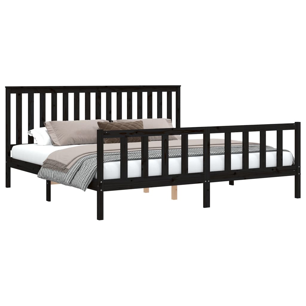 Okvir za krevet s uzglavljem crni 200 x 200 cm masivna borovina