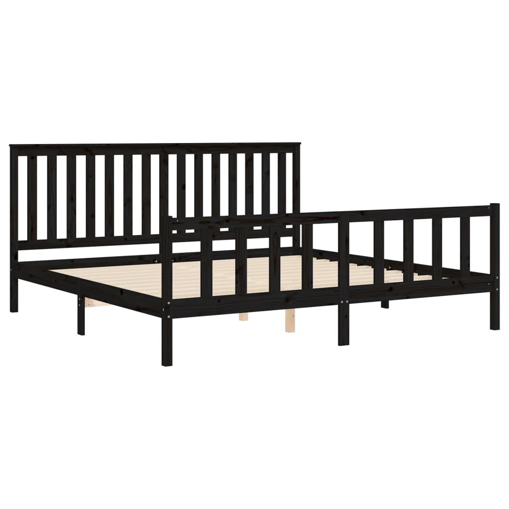 Okvir za krevet s uzglavljem crni 200 x 200 cm masivna borovina