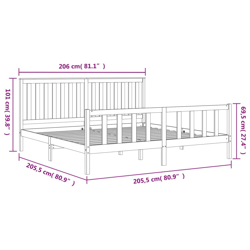 Okvir za krevet s uzglavljem crni 200 x 200 cm masivna borovina